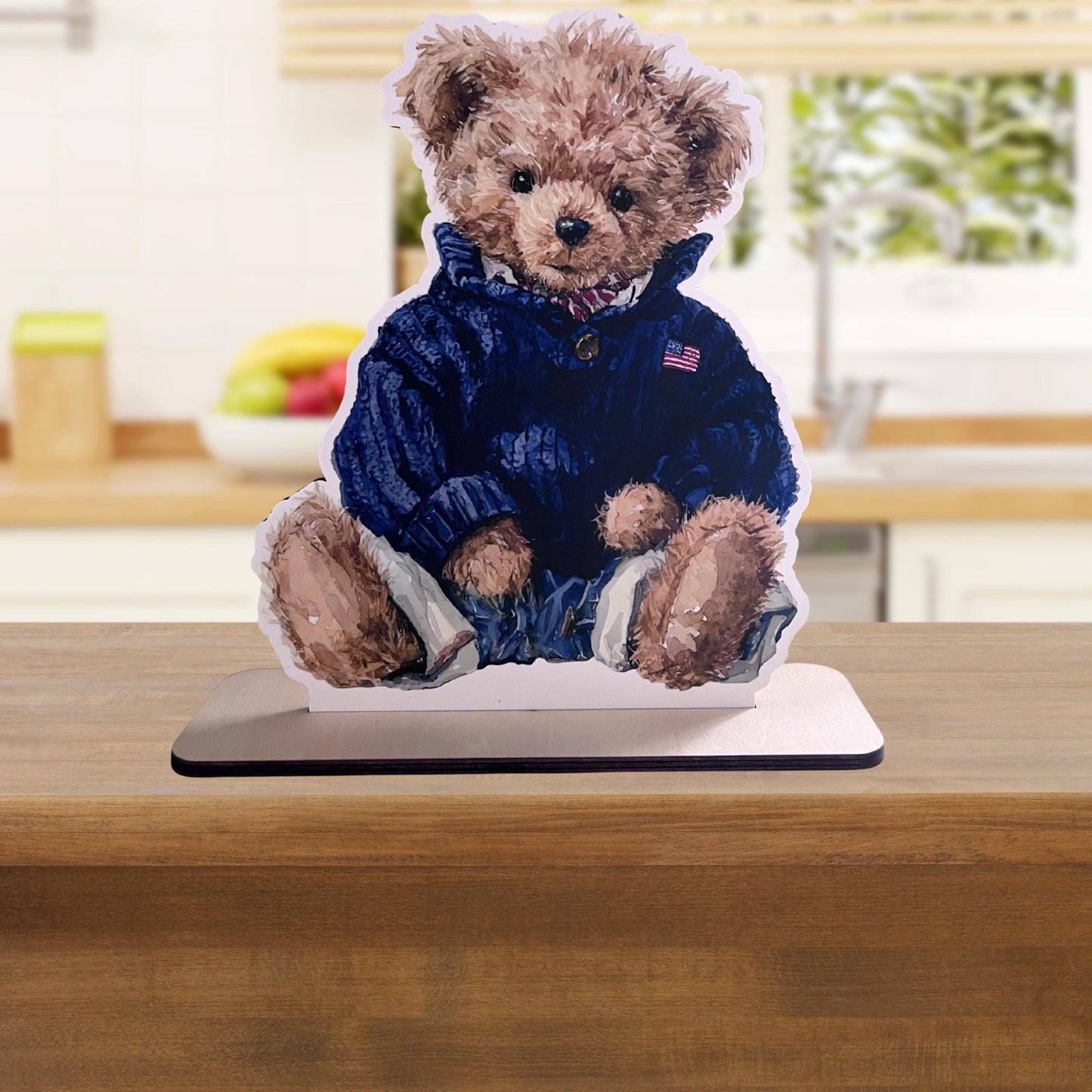 Preppy Vintage Polo Wood Cutout with Removable Wood Base, Preppy Bear Baby Shower or Birthday Table Props, Table Centerpieces