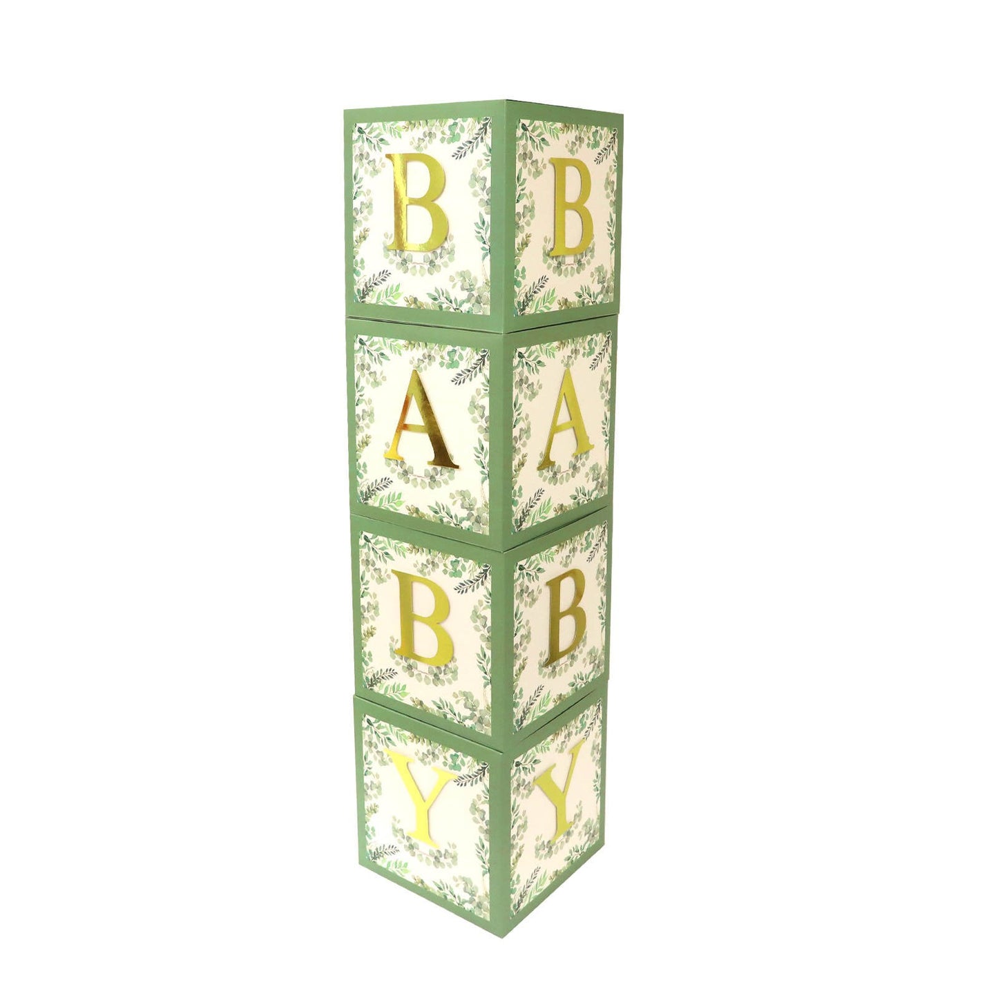 Greenery Baby Block Balloon Box with Gold Letters, Baby Shower Decorations, Jumbo Balloon Boxes, Sage Green, White and Gold