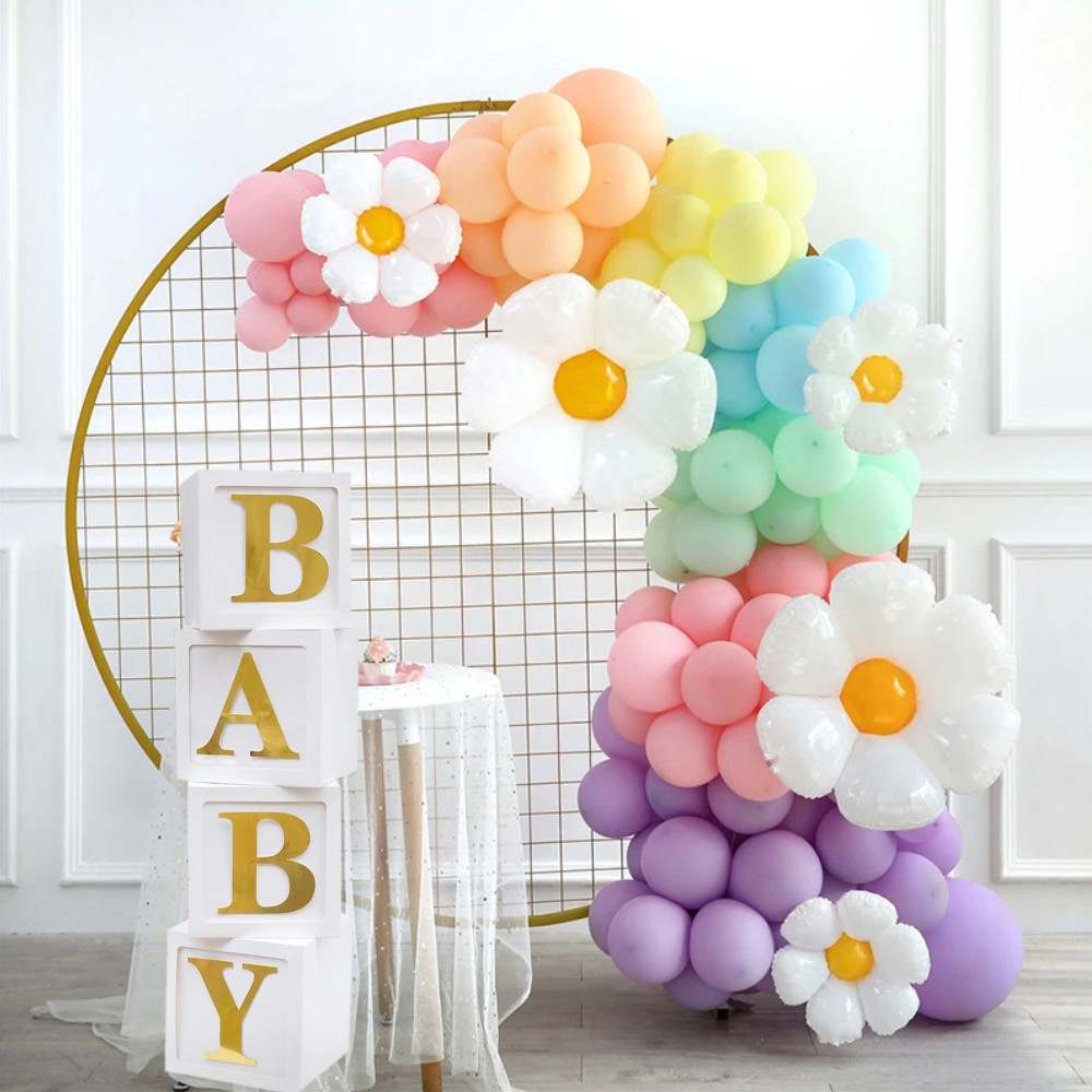 White Boxes for baby shower with gold BABY Letters, Baby Shower Decorations, Gender Reveal, Balloon BABY Shower Boxes, Photo Prop, Gold