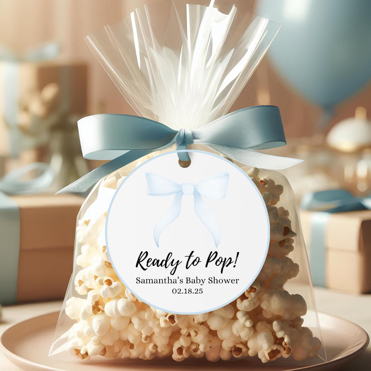 Ready to POP! Baby Shower Round Sticker Labels | Round Matte Labels | Favor Bag Stickers | Cookie Stickers | Ready to Pop Favor Bags