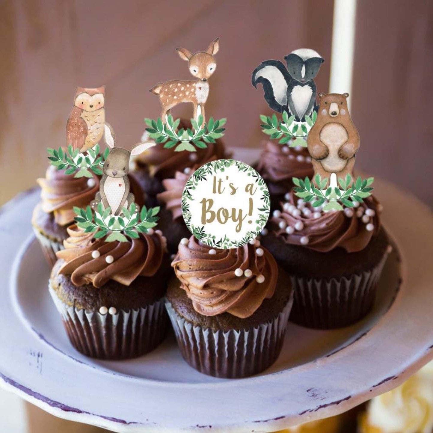 33 Woodland Animals Cupcake Toppers, Oh Baby Woodland Cupcake Toppers, Welcome Baby Cupcake Toppers, Its a Boy Cupcake Toppers, Baby Shower