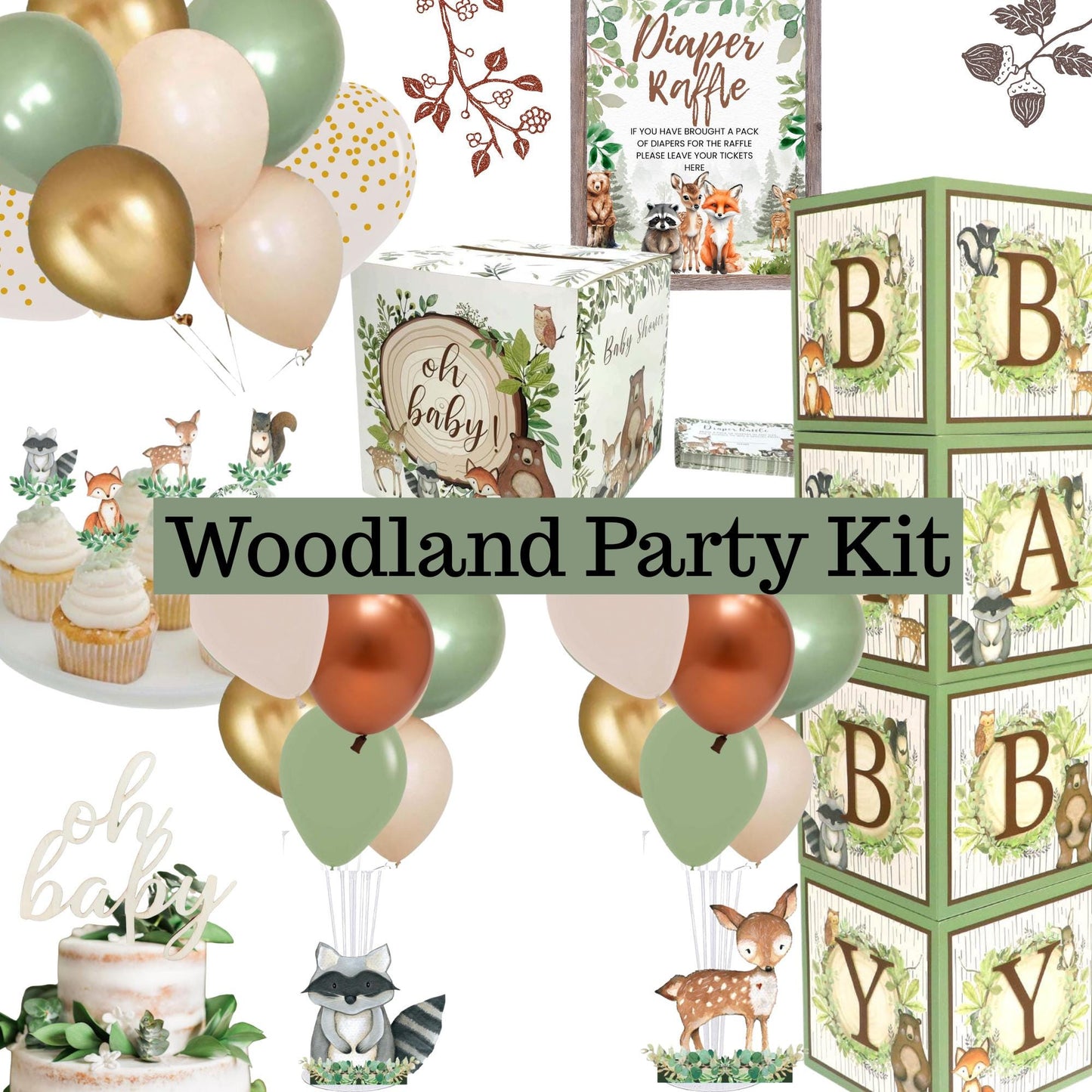 Woodland Animals Baby Shower Party Kit-Woodland Creatures Baby Shower Decorations-Woodland Baby Shower Centerpieces-Woodland Party Package