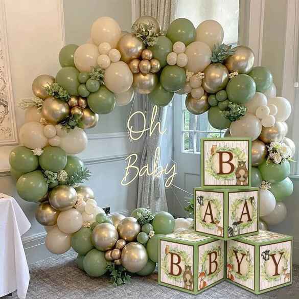 Woodland Animals Baby Block Balloon Box with Brown Letters, Baby Shower Decorations, Jumbo Balloon Boxes, Woodland Baby Shower Boxes