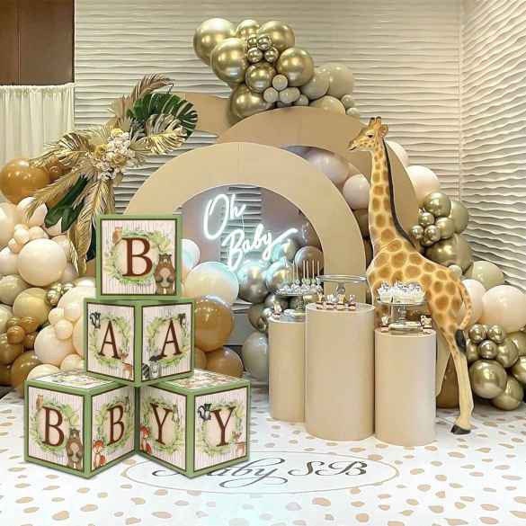 Woodland Animals Baby Block Balloon Box with Brown Letters, Baby Shower Decorations, Jumbo Balloon Boxes, Woodland Baby Shower Boxes