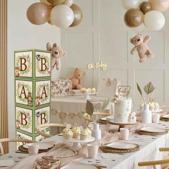 Woodland Animals Baby Block Balloon Box with Brown Letters, Baby Shower Decorations, Jumbo Balloon Boxes, Woodland Baby Shower Boxes