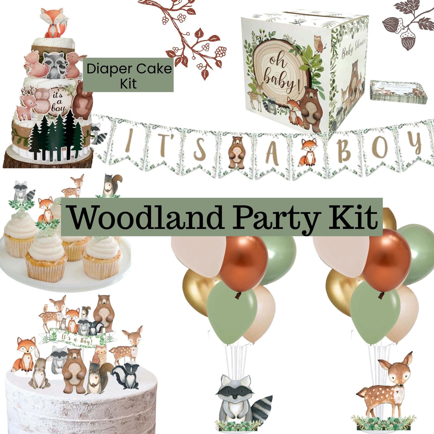 Woodland Animals Baby Shower Party Kit-Woodland Creatures Baby Shower Decorations-Woodland Baby Shower Centerpieces-Woodland Party Package