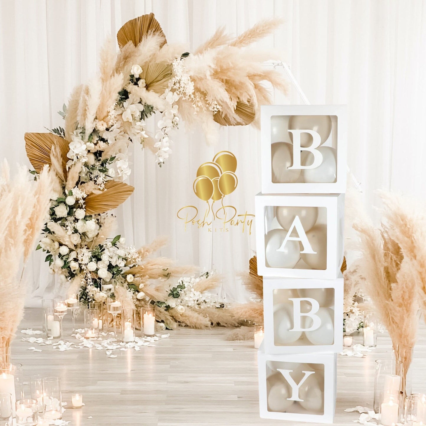 Boho Baby Shower Translucent Block Boxes, Bohemian Baby Shower Decorations, Pampas Grass Baby Shower Boxes for Photo Prop, Neutral Backdrop