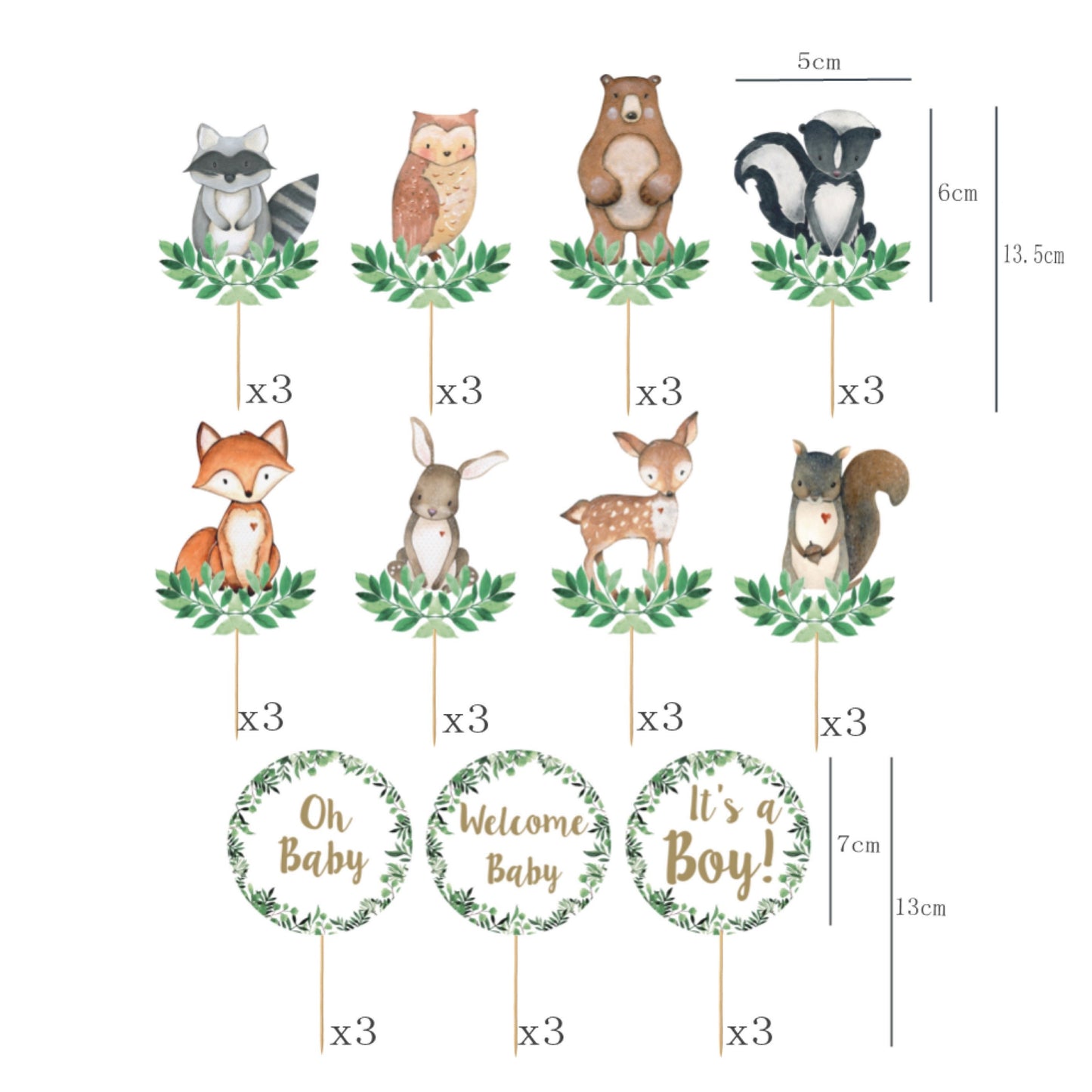 33 Woodland Animals Cupcake Toppers, Oh Baby Woodland Cupcake Toppers, Welcome Baby Cupcake Toppers, Its a Boy Cupcake Toppers, Baby Shower