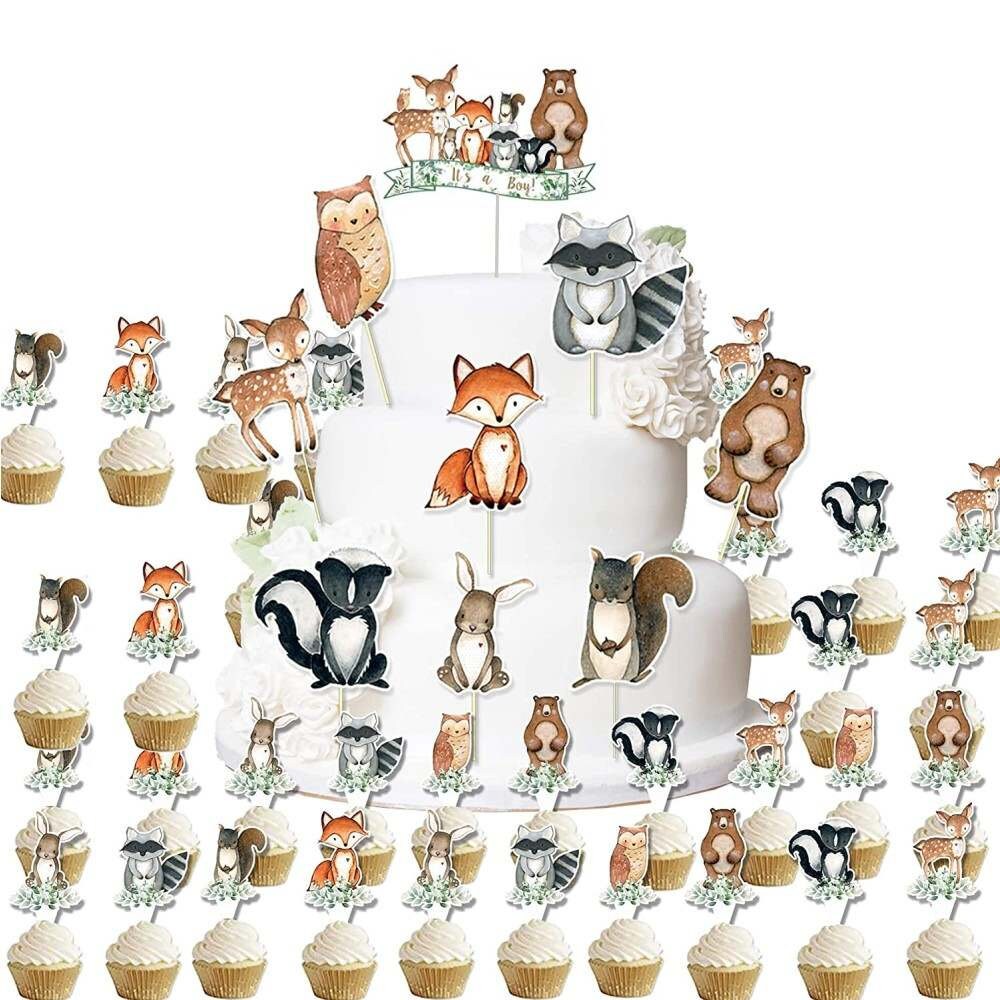 Woodland Baby Shower Decorations, Woodland Animals Cupcake Toppers, Cake Topper, It's a Boy Banner, Rustic Decor