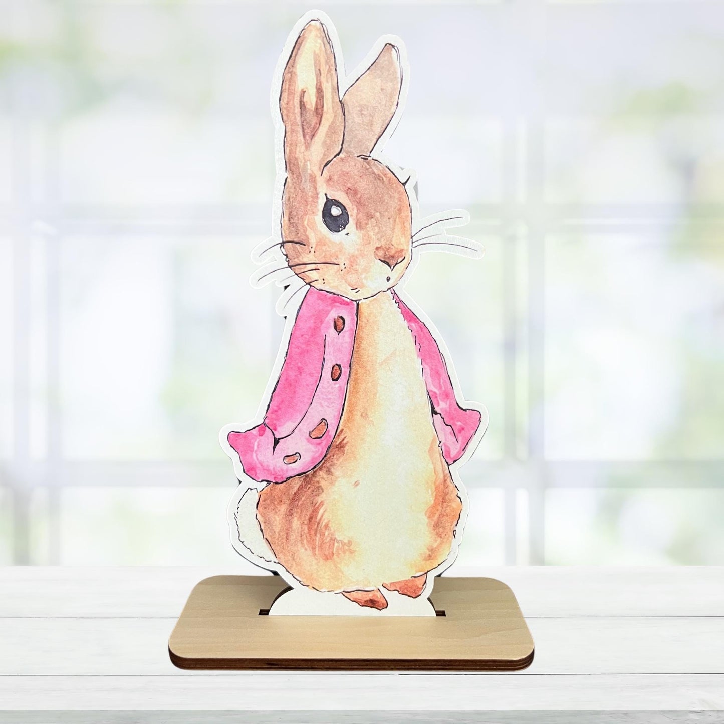 Peter Rabbit Cutout Pink - Peter Rabbit Centerpiece - Baby Shower - Birthday - Peter Rabbit Wooden Stand