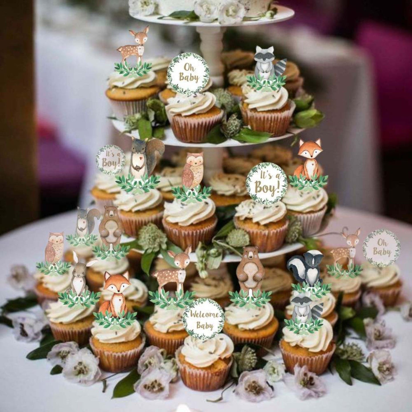 33 Woodland Animals Cupcake Toppers, Oh Baby Woodland Cupcake Toppers, Welcome Baby Cupcake Toppers, Its a Boy Cupcake Toppers, Baby Shower