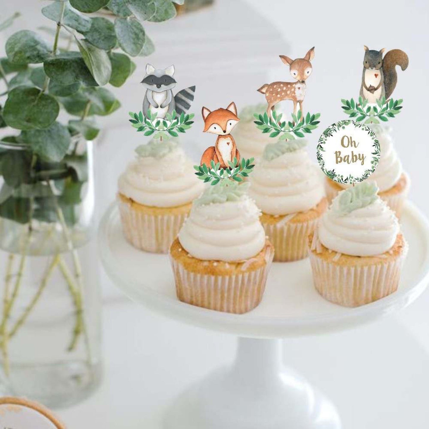 33 Woodland Animals Cupcake Toppers, Oh Baby Woodland Cupcake Toppers, Welcome Baby Cupcake Toppers, Its a Boy Cupcake Toppers, Baby Shower