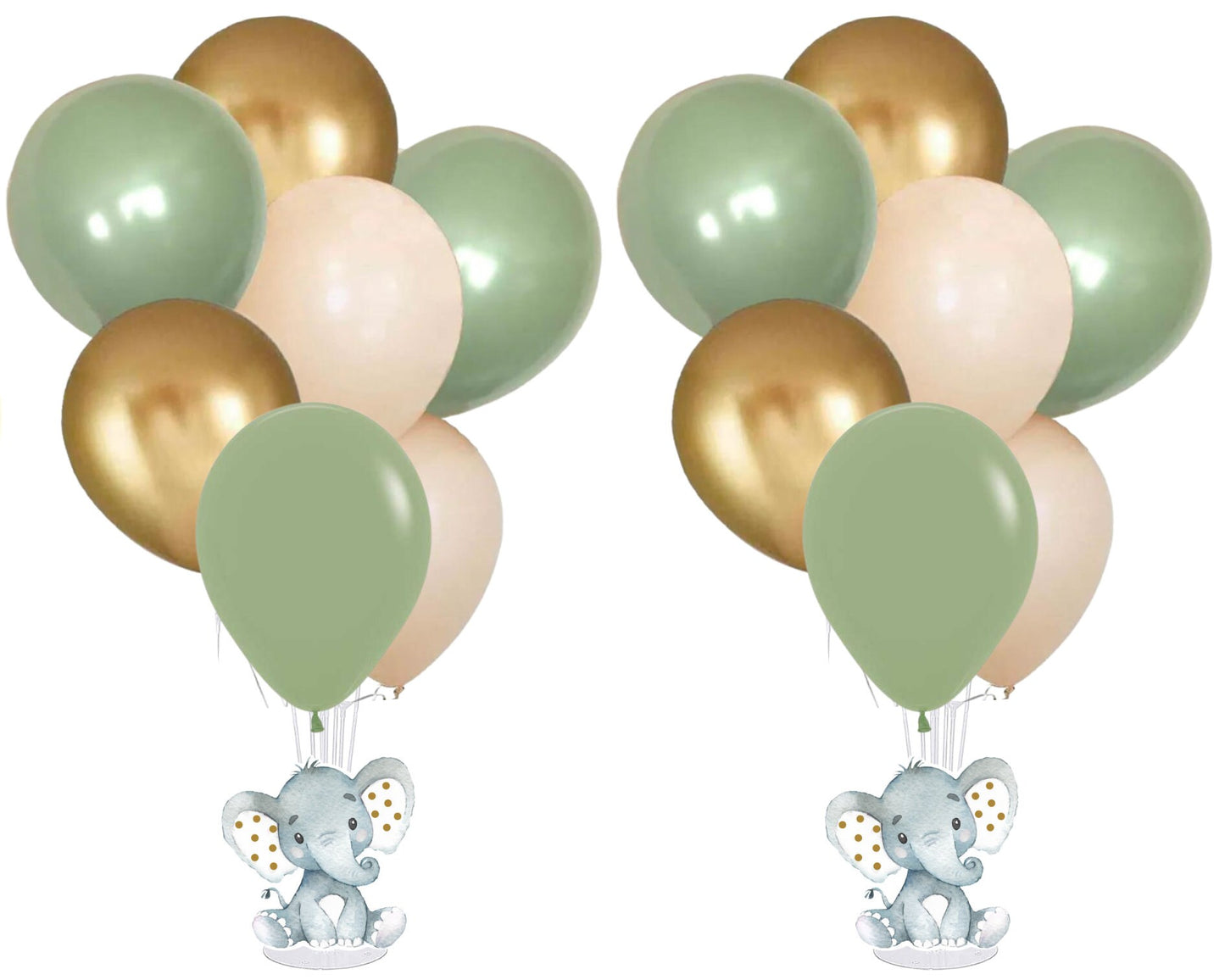 Elephant Baby Shower Balloon Centerpiece Set in Sage Green and Gold, Baby Shower Balloon Bouquet Set, Greenery Baby Shower Decorations
