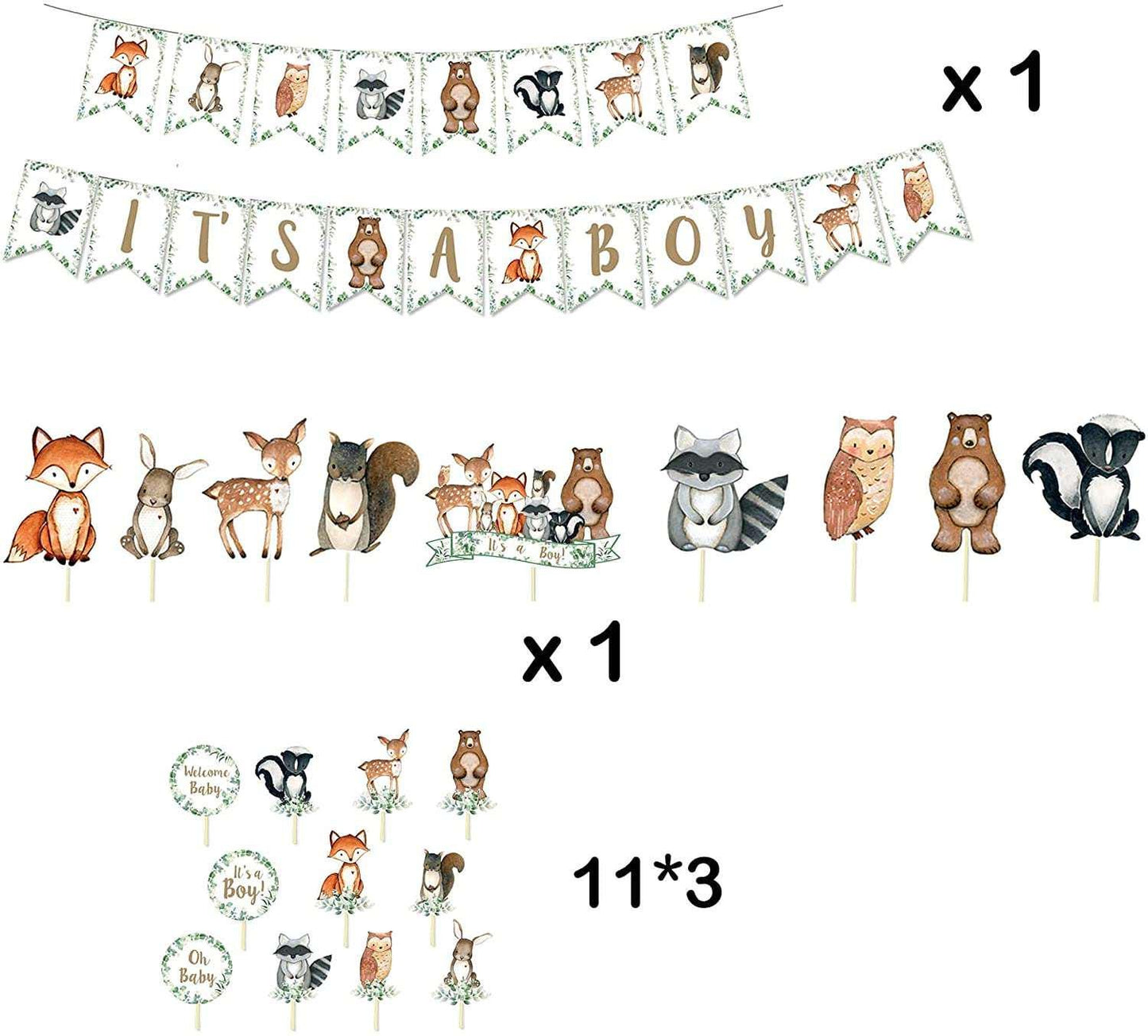 Woodland Animals Baby Shower Party Kit-Woodland Creatures Baby Shower Decorations-Woodland Baby Shower Centerpieces-Woodland Party Package