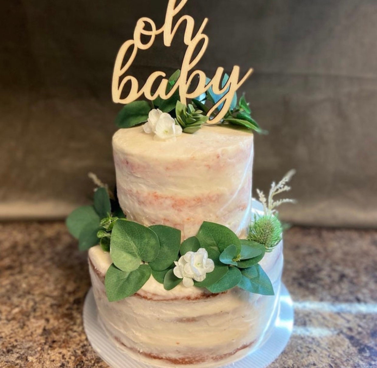 Oh Baby Wooden Cake Topper, Oh Baby Neutral Baby Shower Decoration, Boho Baby Shower Cake Topper, Greenery Baby Shower Cake Topper