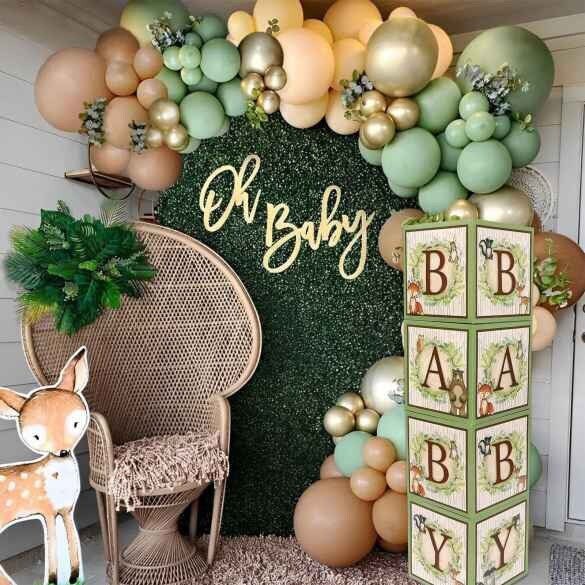 Woodland Animals Baby Block Balloon Box with Brown Letters, Baby Shower Decorations, Jumbo Balloon Boxes, Woodland Baby Shower Boxes