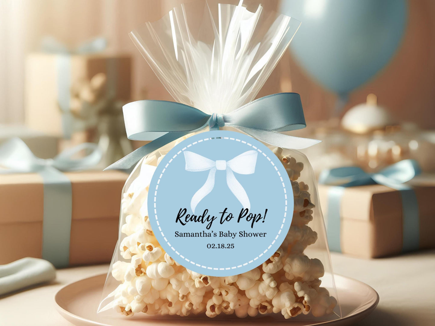 Ready to POP! Baby Shower Round Sticker Labels | Round Matte Labels | Favor Bag Stickers | Cookie Stickers | Ready to Pop Favor Bags