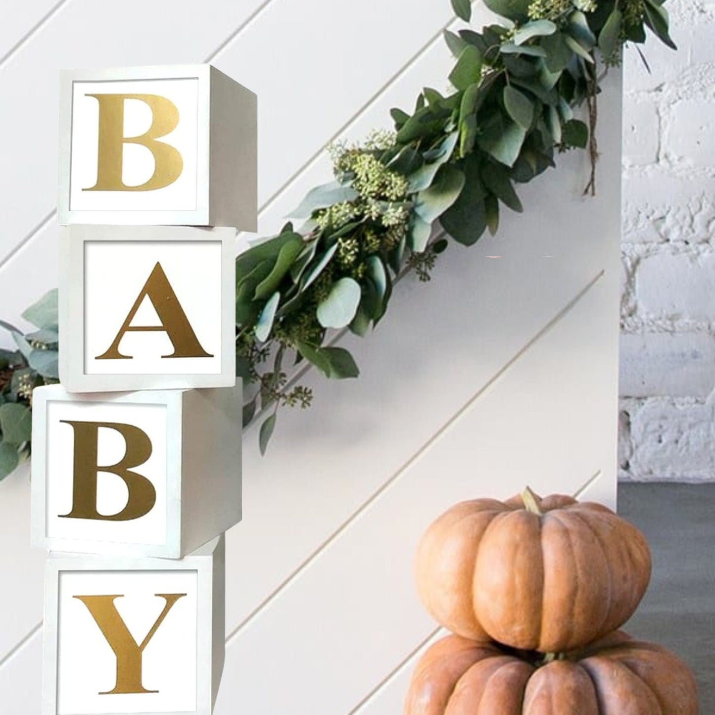 White Boxes for baby shower with gold BABY Letters, Baby Shower Decorations, Gender Reveal, Balloon BABY Shower Boxes, Photo Prop, Gold