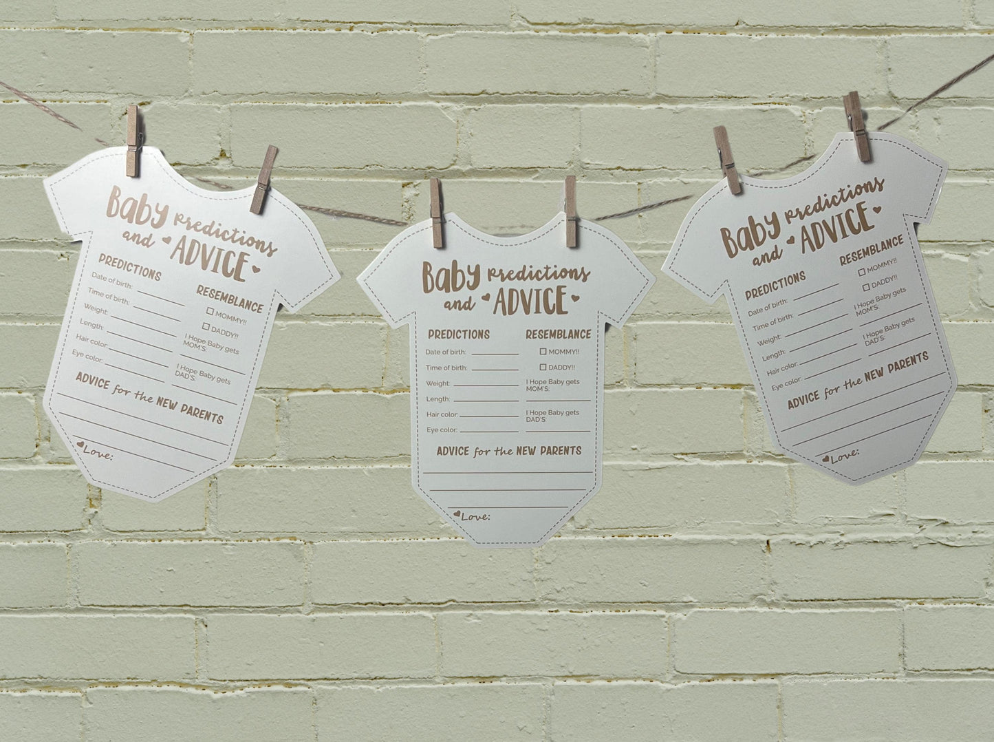 Set of 25 Baby Predictions Baby Shower Cards, Baby Advice Cards for Mom to Be, Baby Shower Advice Bodysuits, Baby Predictions Advice Cards