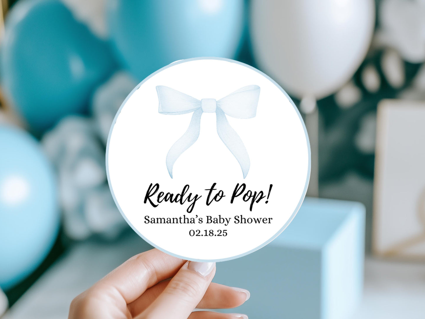 Ready to POP! Baby Shower Round Sticker Labels | Round Matte Labels | Favor Bag Stickers | Cookie Stickers | Ready to Pop Favor Bags