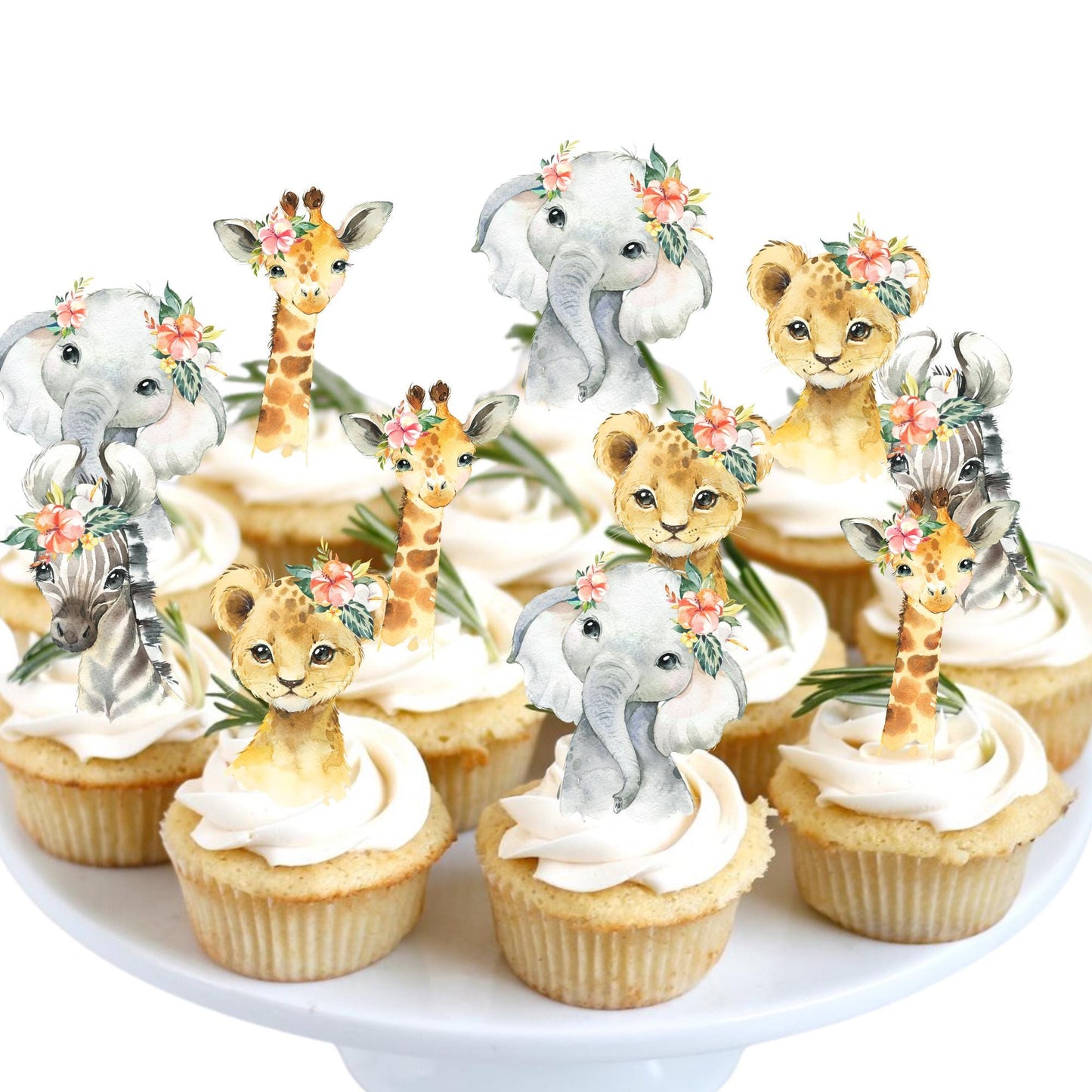Safari Girl Animals Cupcake Toppers-Wild One Cupcake Toppers-Wild One Birthday Party Decorations-Safari Baby Shower-Safari Party Decorations
