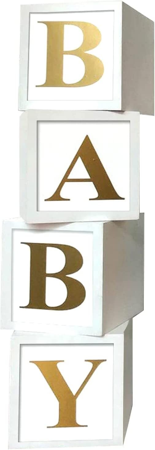 White Boxes for baby shower with gold BABY Letters, Baby Shower Decorations, Gender Reveal, Balloon BABY Shower Boxes, Photo Prop, Gold