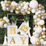White Boxes for baby shower with gold BABY Letters, Baby Shower Decorations, Gender Reveal, Balloon BABY Shower Boxes, Photo Prop, Gold