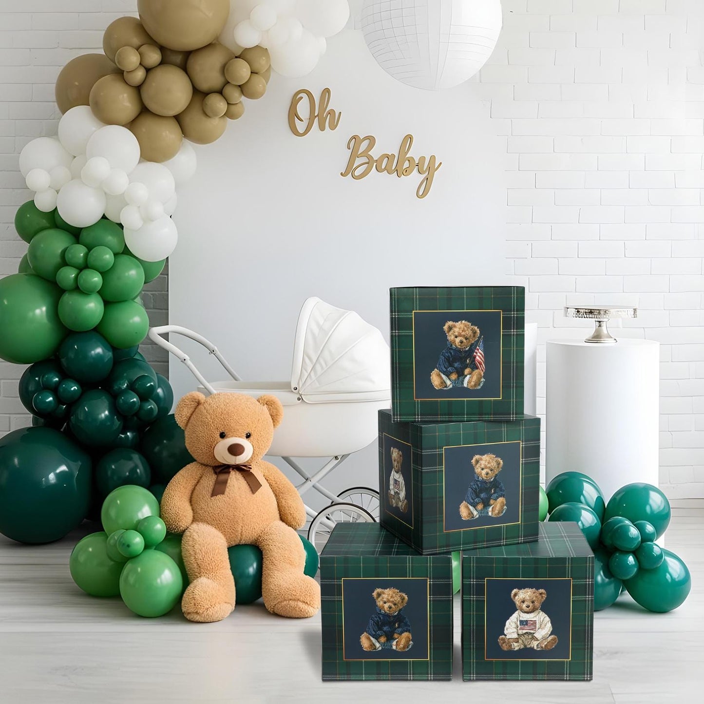 Preppy Bear Tartan Plaid Baby Shower Boxes | First Birthday | We Can Bearly Wait | Backdrop