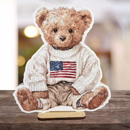 Preppy Vintage Bear Thick Foam Cutout, Preppy Bear Baby Shower or Birthday Table Props, Table Centerpieces, Table Stands