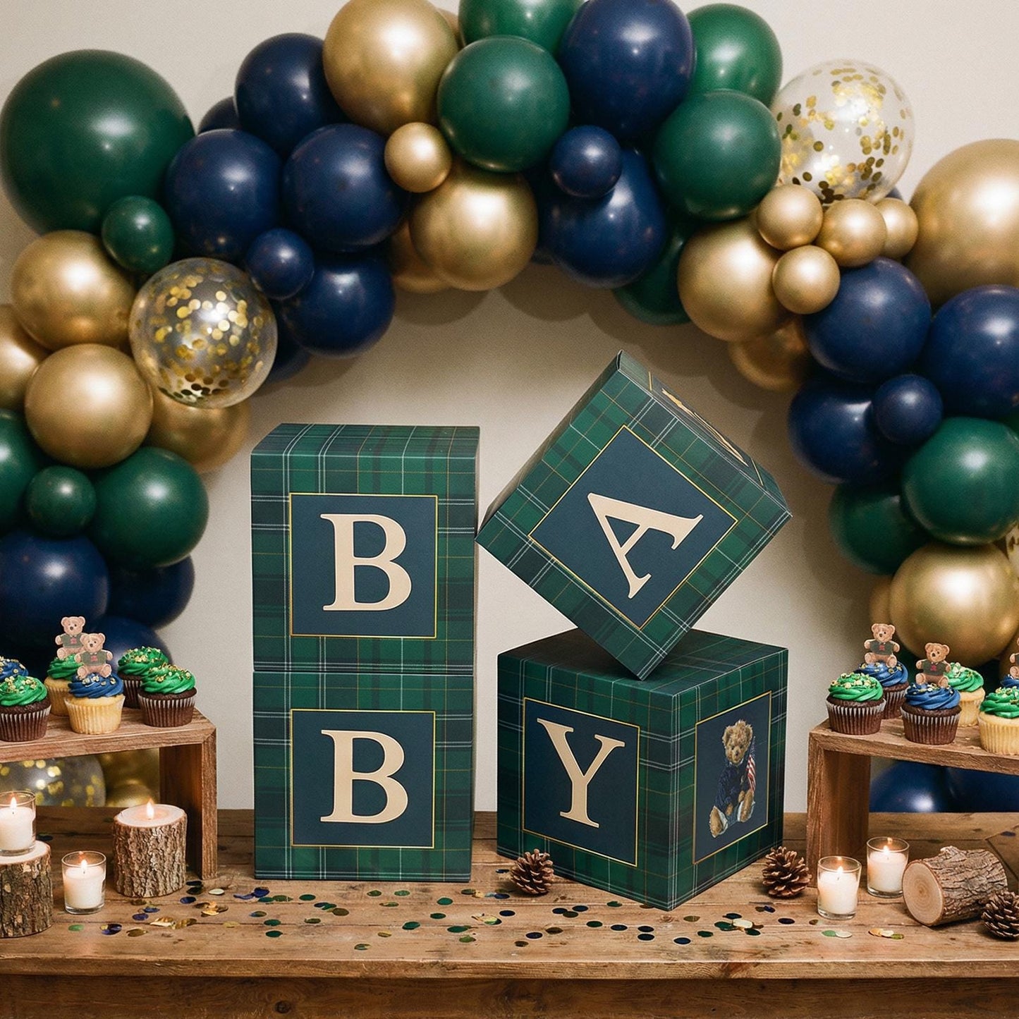 Preppy Bear Tartan Plaid Baby Shower Boxes | First Birthday | We Can Bearly Wait | Backdrop