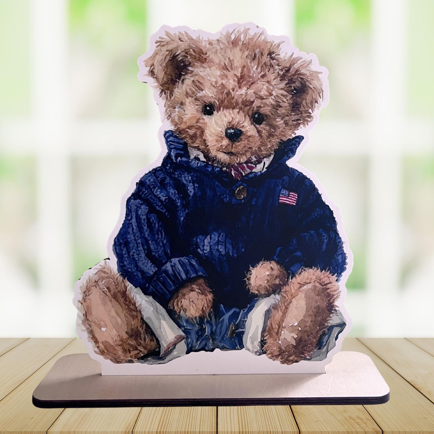 Preppy Vintage Polo Wood Cutout with Removable Wood Base, Preppy Bear Baby Shower or Birthday Table Props, Table Centerpieces