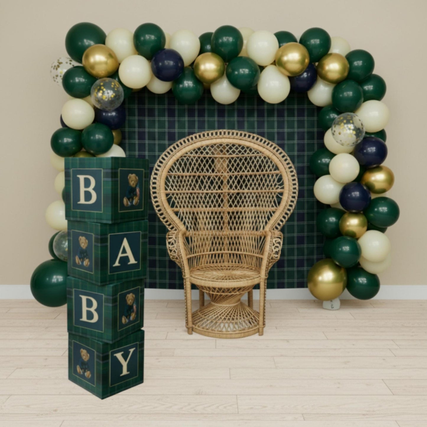Preppy Bear Tartan Plaid Baby Shower Boxes | First Birthday | We Can Bearly Wait | Backdrop