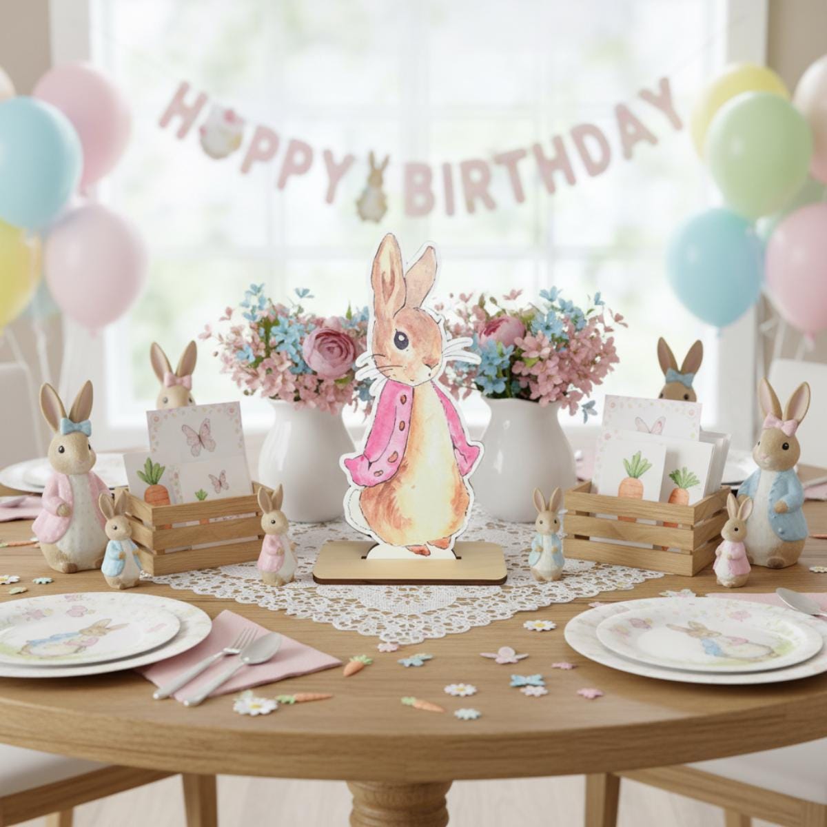 Peter Rabbit Cutout Pink - Peter Rabbit Centerpiece - Baby Shower - Birthday - Peter Rabbit Wooden Stand