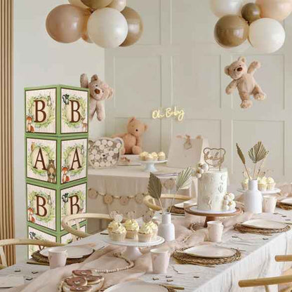 Woodland Animals Baby Block Balloon Box with Brown Letters, Baby Shower Decorations, Jumbo Balloon Boxes, Woodland Baby Shower Boxes