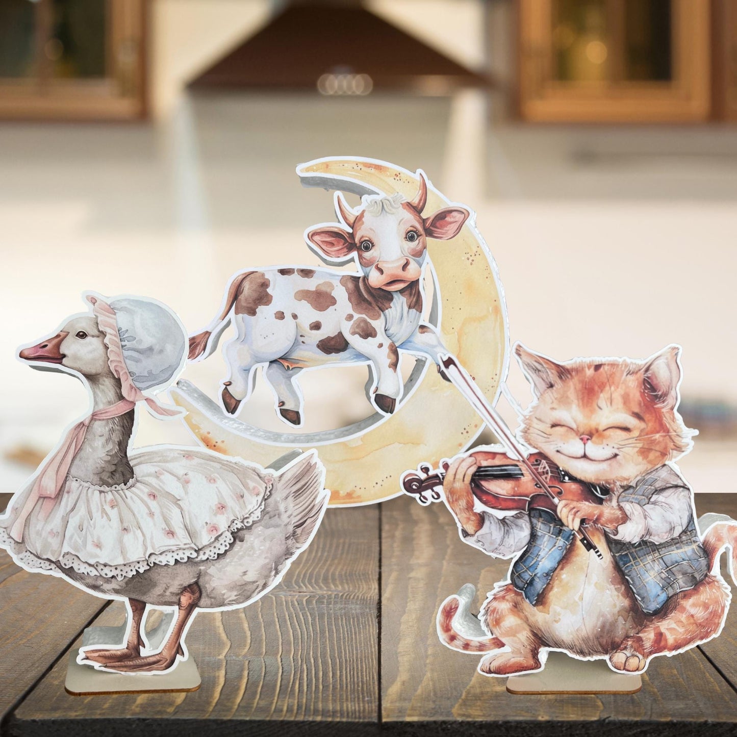 Nursery Rhymes Baby Shower Foam Cutouts with Wooden Stand, Centerpieces, Cow Jumped Over the Moon, Cat and the Fiddle, Mother Goose
