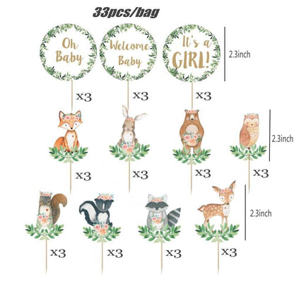 33 Woodland Animals Cupcake Toppers for Girls, Oh Baby Woodland Cupcake Toppers, Welcome Baby Cupcake Toppers, Its a Girl Cupcake Toppers