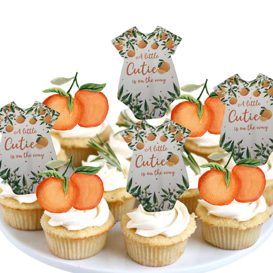 A Little Cutie is on the Way Baby Shower Cupcake Toppers, Little Cutie Baby Shower Toppers, Orange Citrus Baby Shower Decorations