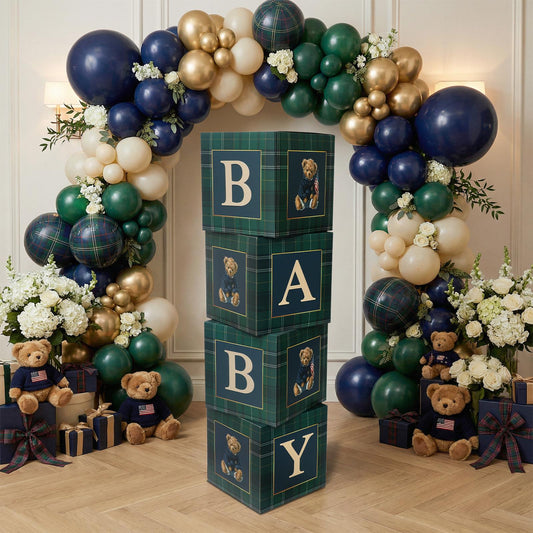 Preppy Bear Tartan Plaid Baby Shower Boxes | First Birthday | We Can Bearly Wait | Backdrop