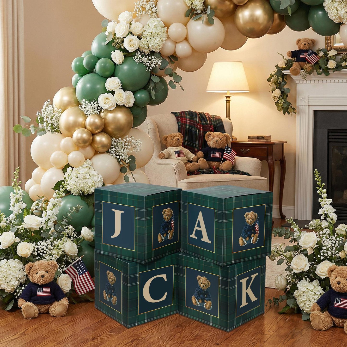 Preppy Bear Tartan Plaid Baby Shower Boxes | First Birthday | We Can Bearly Wait | Backdrop