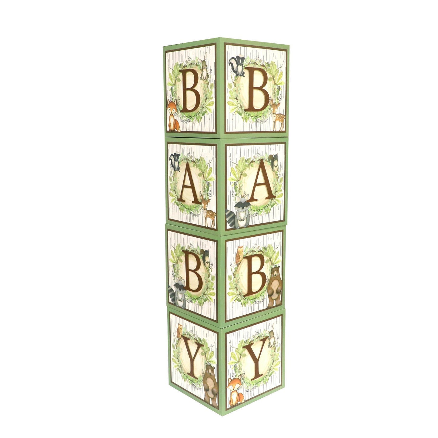 Woodland Animals Baby Block Balloon Box with Brown Letters, Baby Shower Decorations, Jumbo Balloon Boxes, Woodland Baby Shower Boxes