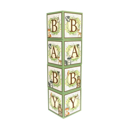 Woodland Animals Baby Block Balloon Box with Brown Letters, Baby Shower Decorations, Jumbo Balloon Boxes, Woodland Baby Shower Boxes