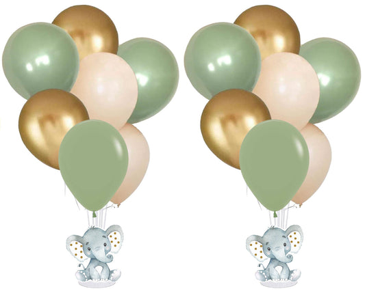 Elephant Baby Shower Balloon Centerpiece Set in Sage Green and Gold, Baby Shower Balloon Bouquet Set, Greenery Baby Shower Decorations