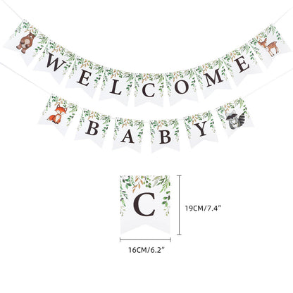 Woodland Baby Shower Banner Kit, Welcome Baby Woodland Baby Shower Banner with Woodland Animals, Paper Rosettes, Fox Cutouts