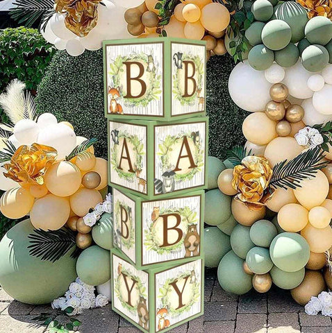 Woodland Animals Baby Block Balloon Box with Brown Letters, Baby Shower Decorations, Jumbo Balloon Boxes, Woodland Baby Shower Boxes