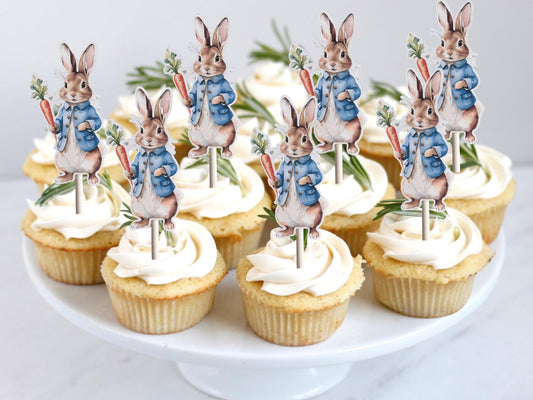 Set of 12 Peter Rabbit Inspired Cupcake Toppers, Peter Rabbit Inspired Cutouts, Peter Rabbit Baby Shower Treat Sticks