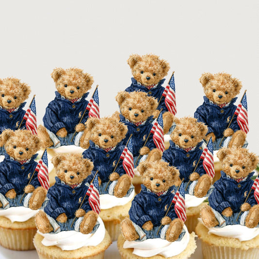Preppy Polo Cupcake Toppers for Baby Shower or Birthday set of 12, Vintage Polo Teddy Bear Toppers for Dessert Table