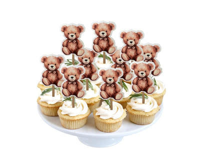 We Can Bearly Wait Cupcake Toppers-Teddy Bear Cupcake Toppers-Teddy Bear Baby Shower Toppers-Cute Bear Cupcake Toppers for Baby Shower