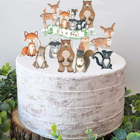33 Woodland Animals Cupcake Toppers, Oh Baby Woodland Cupcake Toppers, Welcome Baby Cupcake Toppers, Its a Boy Cupcake Toppers, Baby Shower