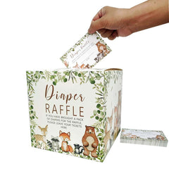 Woodland Animals Diaper Raffle Baby Shower Box, Woodland Baby Shower Diaper Raffle Box with Cards, Diaper Raffle Box, Baby Shower Decoration