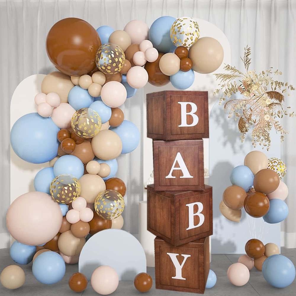 Wood Grain Brow Baby Shower Box Baby Balloon Boxes 1st Birthday